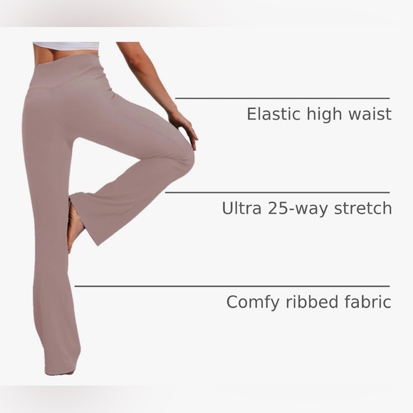 PINSPARK | Flare Ribbed High Waisted Pink Leggings with Pockets | Size L | NWOT - Picture 8 of 9